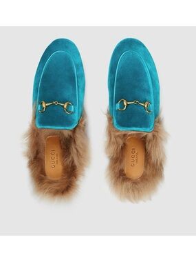 Gucci Princetown Velvet Lamb Fur Mules